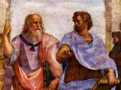 Plato and Aristotle possibly talking about their recent team building event.
