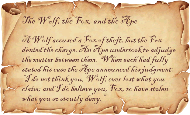 The Wolf, the Fox, and the Ape fable